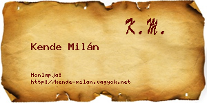 Kende Milán névjegykártya